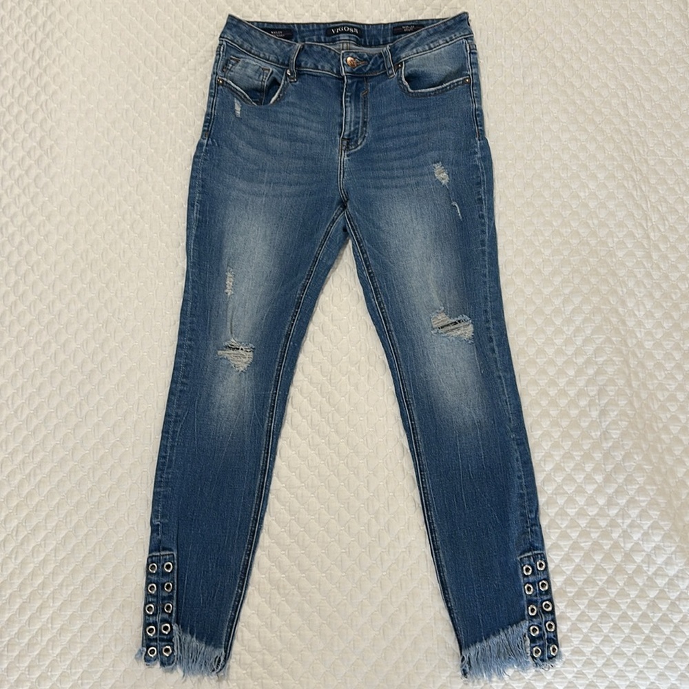 VIGOSS Marley Super Skinny Mid Rise Moto Split Hem Jean